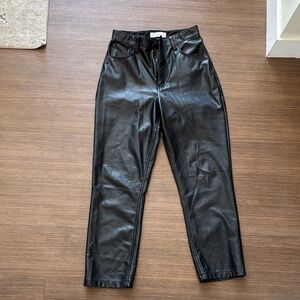 90s Straight Ultra High Rise Black Faux Leather Pants